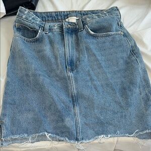 Light Blue Denim mini Skirt - Women's Distressed Hem